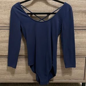 Aerie Medium Navy 3/4 Sleeve Crossback Bodysuit
